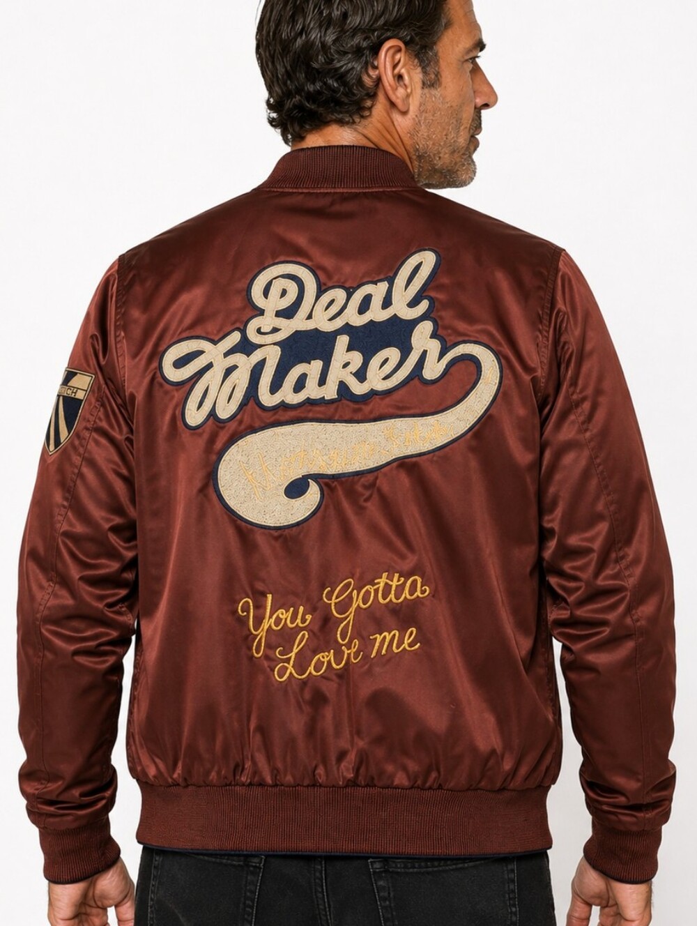 Scotch & Soda Deal Maker Satin Embroidered Bomber Jacket Rust/Brown Small